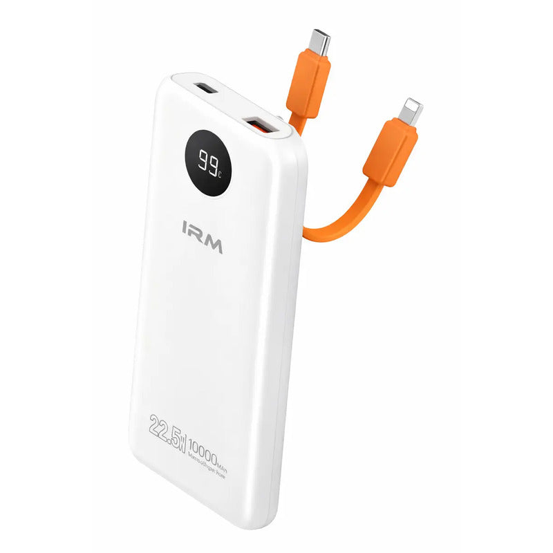 Power Bank Irm Ir49 De 10000 Mah Con Carga Rápida Y Cables Integrados Para iPhone Y Android Blanco