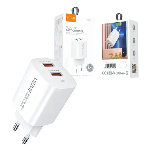 Cargador Usb Dual Rápido Con Cable Tipo C Blanco Vidvie Ple248