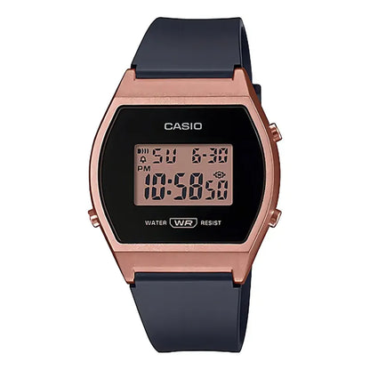 Reloj Casio Mujer Lw-204-1a Color De La Malla Negro Color Del Bisel Oro Rosa Color Del Fondo Rosa