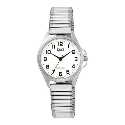 Reloj De Mujer Pulsera Elasticada Qyq C37a-023py Plateado Blanco