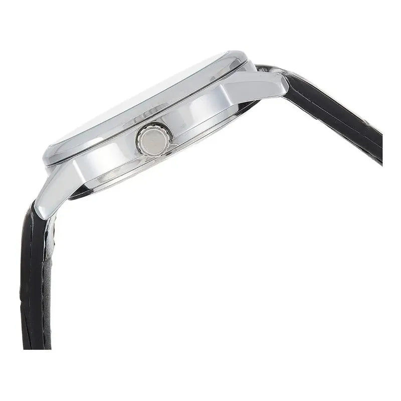 Reloj Pulsera Casio Mtp-v002l-1bu Con Correa De Cuero Color Negro - Bisel Plateado