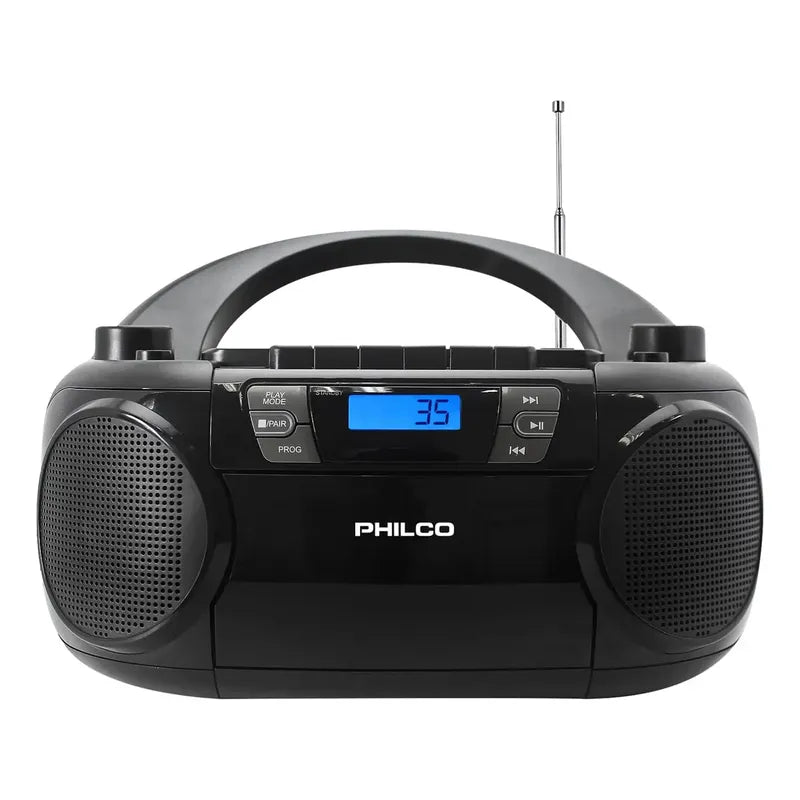Boombox Cd Bluetooth Y Casete 12w Color Negro