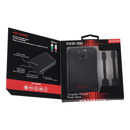 Cargador Batería Externa Power Bank 10.000 Mah Aiwa Paw-300 Color Negro