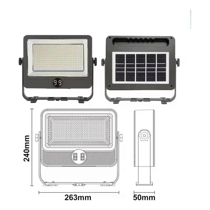 Reflector Led Solar Recargable Portable 200w Multifuncional Negro Blanco