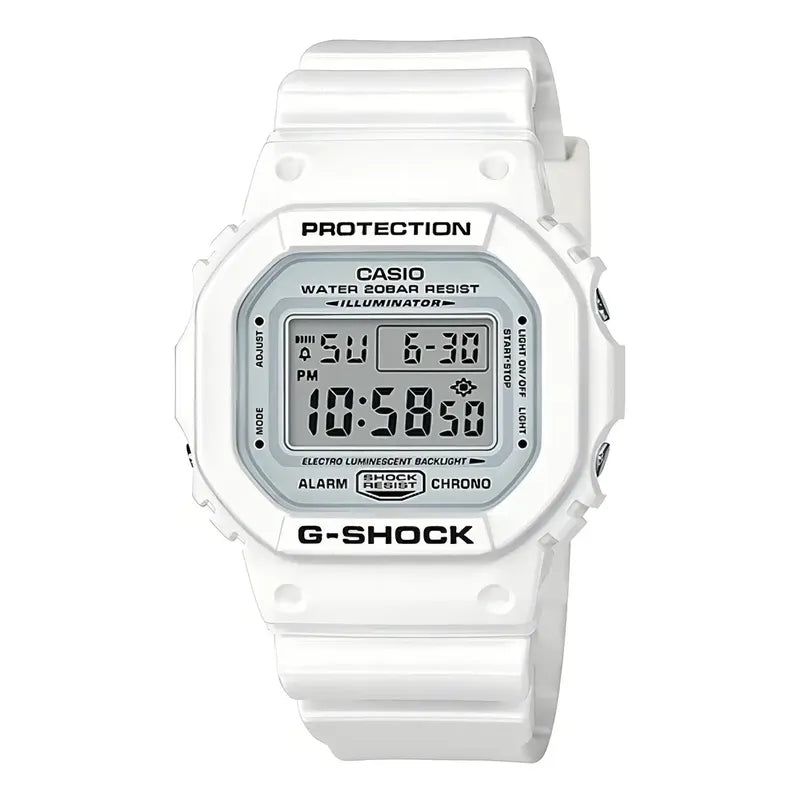 Reloj Pulsera Casio Dw-5600mw-7dr Con Correa De Resina Color Blanco - Fondo Gris