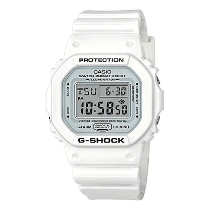 Reloj Pulsera Casio Dw-5600mw-7dr Con Correa De Resina Color Blanco - Fondo Gris