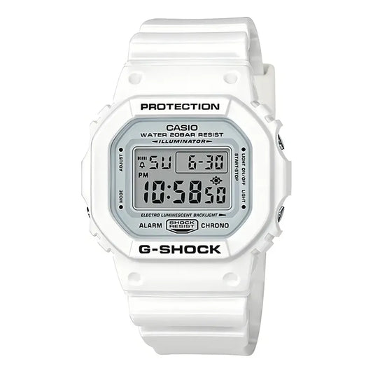 Reloj Pulsera Casio Dw-5600mw-7dr Con Correa De Resina Color Blanco - Fondo Gris