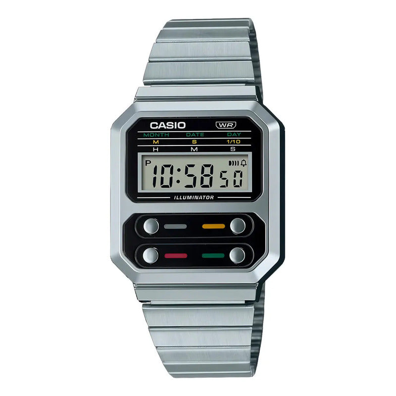 Reloj Casio Vintage A-100we-1a Agente Oficial Casiocentro Plateado Gris