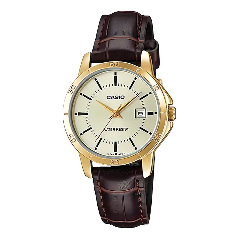 Reloj Casio Ltp-v004gl-9a Mujer Correa Marrón Dorado Dorado Ltp-v004gl-9a