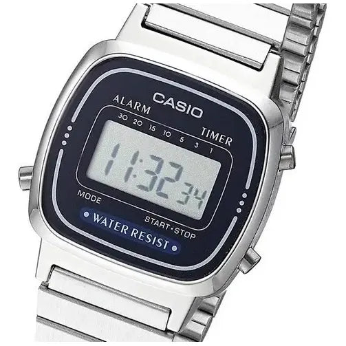 Reloj Casio La-670wd-1d Digital Para Mujer, Con Correa De Acero Inoxidable Plateado Negro