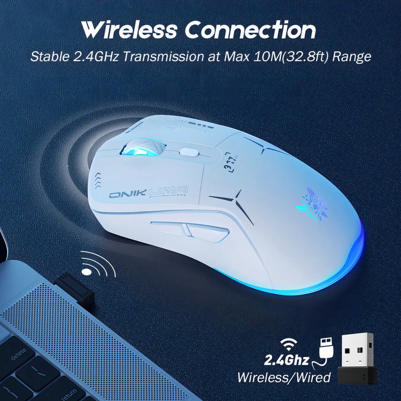 Mouse Gamer Inalámbrico Onikuma 7 Botones 4800dpi Rgb Recarg Color Blanco