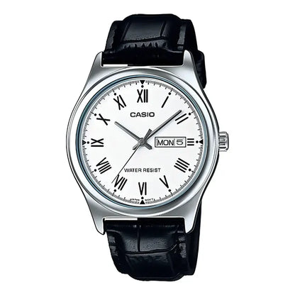 Reloj Casio Clásico De Cuero Para Hombre (números Romanos) Con Correa Negra Negro Plata Blanco