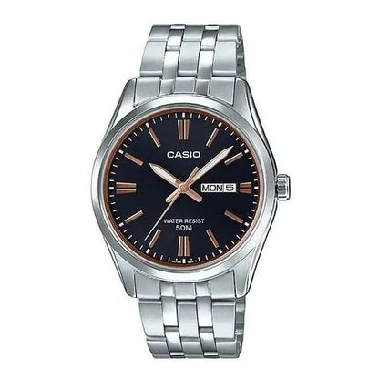 Reloj Casio Mtp-1335d De Acero Inoxidable Para Hombre Con Fondo Negro Y Rosé Plateado Negro Con Rosé