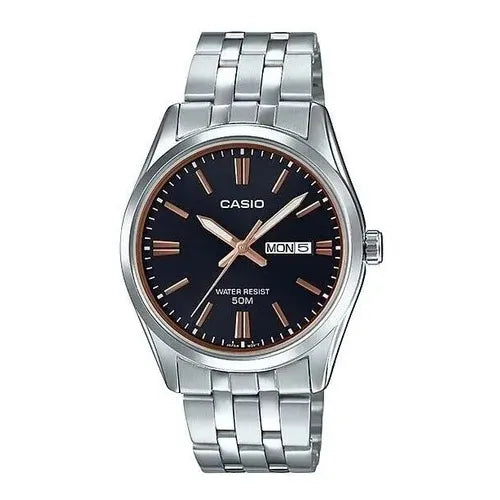 Reloj Casio Mtp-1335d De Acero Inoxidable Para Hombre Con Fondo Negro Y Rosé Plateado Negro Con Rosé