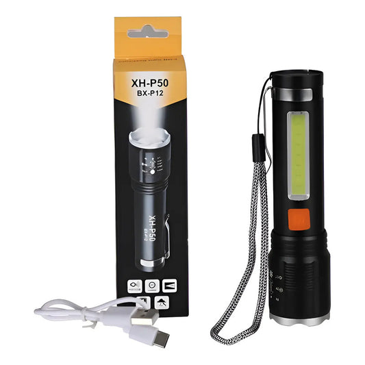 Fa-bx-p12 Rechargeable Zoom Flashlight With Cob+p50 Blanco