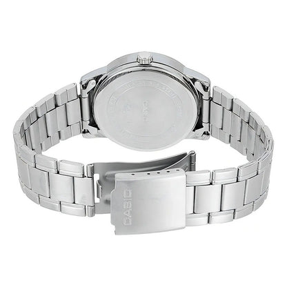 Reloj Pulsera Casio Mtp-v002d-1b3ud Con Correa De Acero Inoxidable Color Gris - Fondo Negro