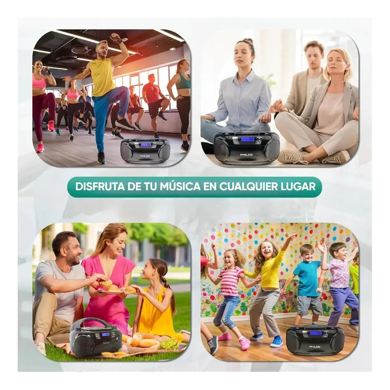 Boombox Cd Bluetooth Y Casete 12w Color Negro