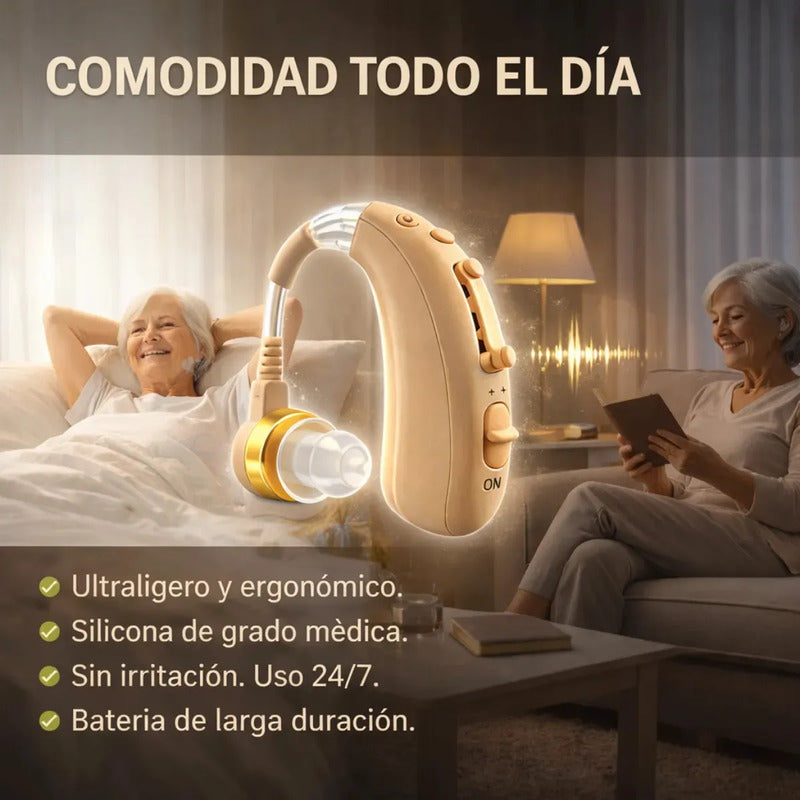 Audífono Amplificador Auditivo Recargable Galaad Con Reducción De Ruido Para Sordera Marrón Claro