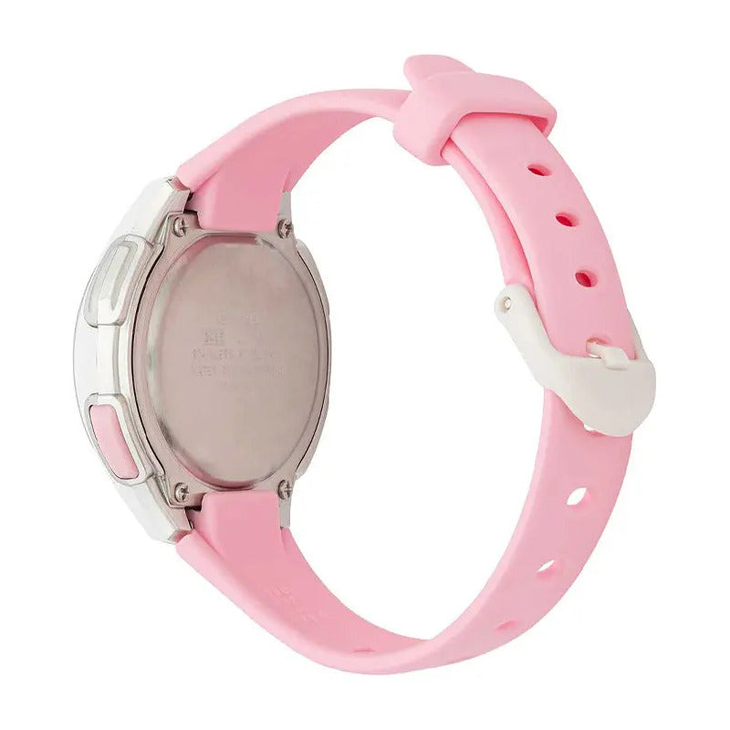 Reloj Mujer Casio Lw-203-4a Rosado Digital / Correa Rosa Bisel Blanco Fondo Rosa Plata Relojes De Muñeca