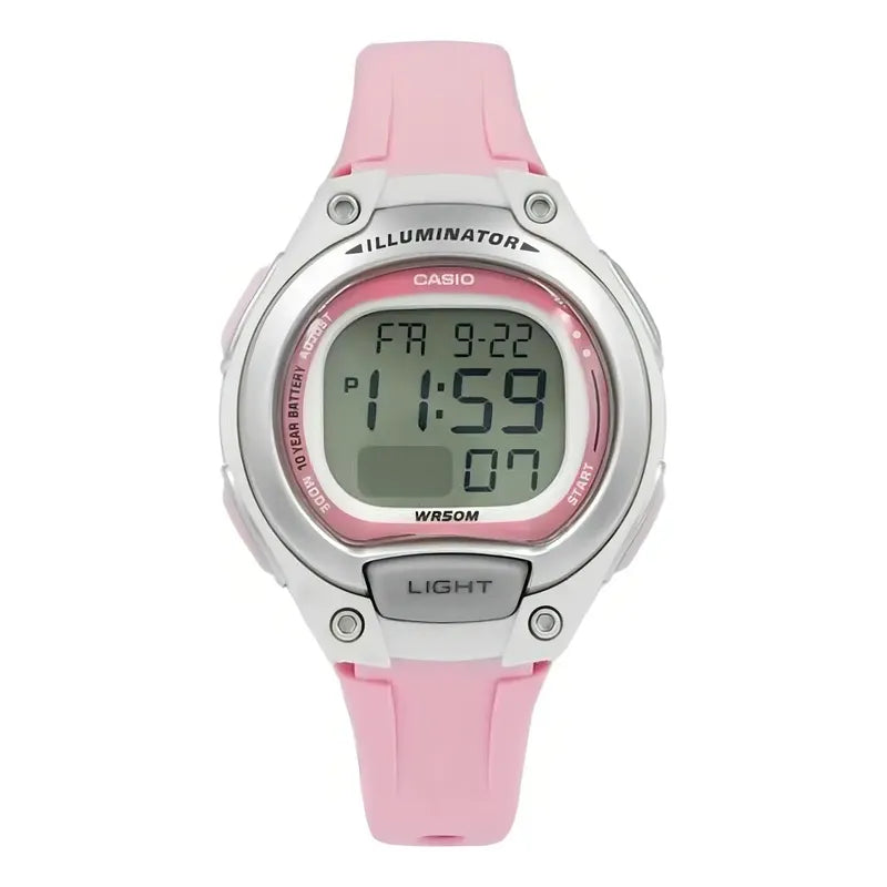 Reloj Mujer Casio Lw-203-4a Rosado Digital / Correa Rosa Bisel Blanco Fondo Rosa Plata Relojes De Muñeca