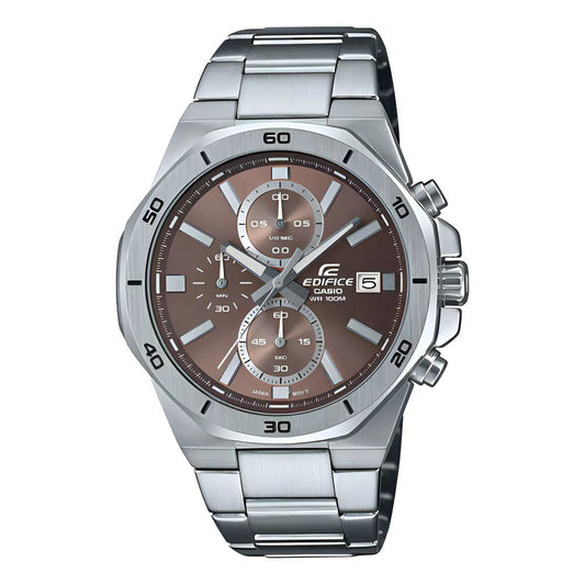 Reloj Hombre Casio Edifice Efv-640d-5a Color De La Malla Plateado Color Del Bisel Plateado Color Del Fondo Marrón