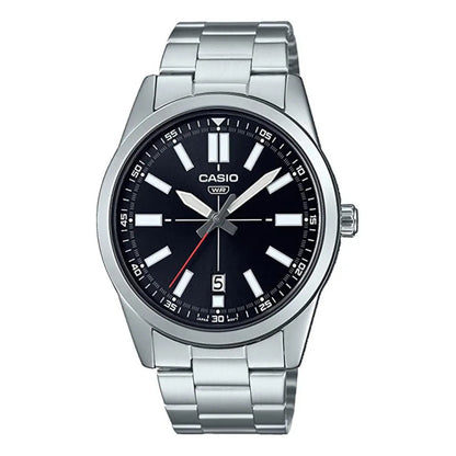 Reloj Pulsera Casio Mtp-vd02d-1eudf Con Correa De Acero Inoxidable Color Plata - Fondo Negro