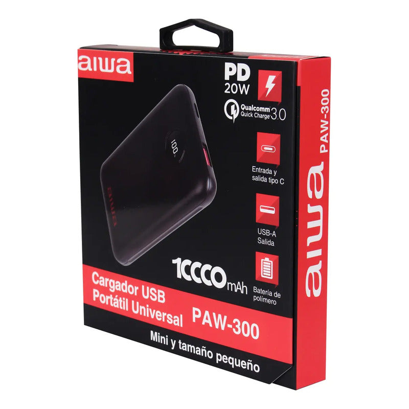 Cargador Batería Ext Powerbank 10.000 Mah Aiwa Paw-300 Negro Negro