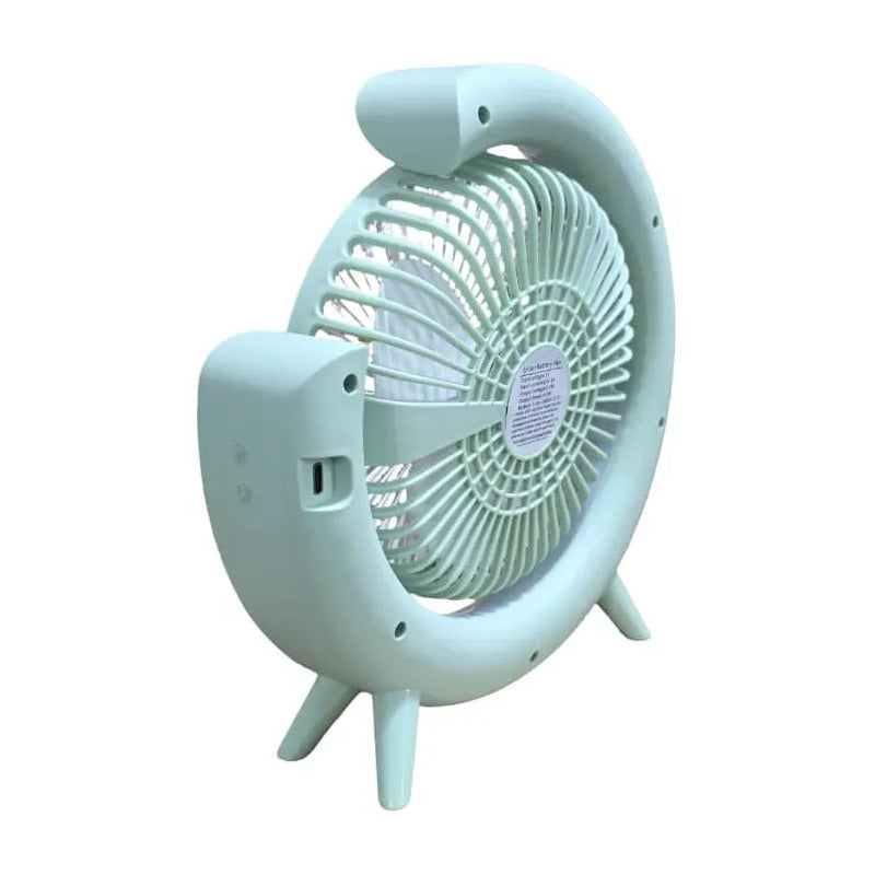 Ventilador De Mesa Recargable Usb 2 En 1 Con Lámpara Luz Led 16.5 Cm Verde Claro Blanco Plástico 3
