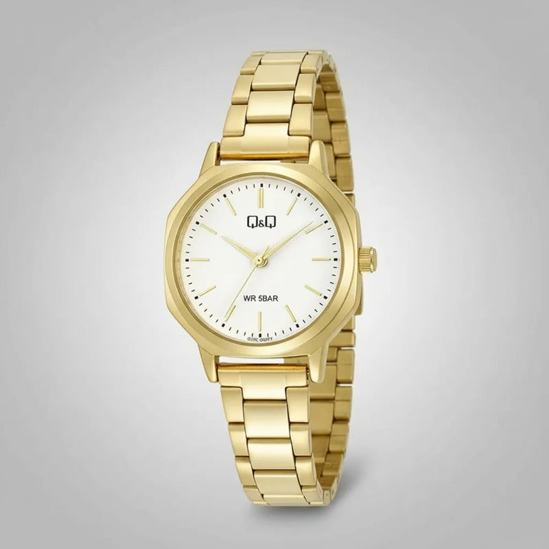 Reloj Qyq Metalico De Dama Dorado Q35c-002py Dorado Blanco