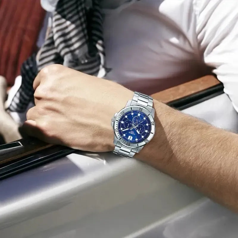 Reloj Casio Mtp-vd300d De Hombre, Con Cronógrafo Y Fondo Azul Plateado