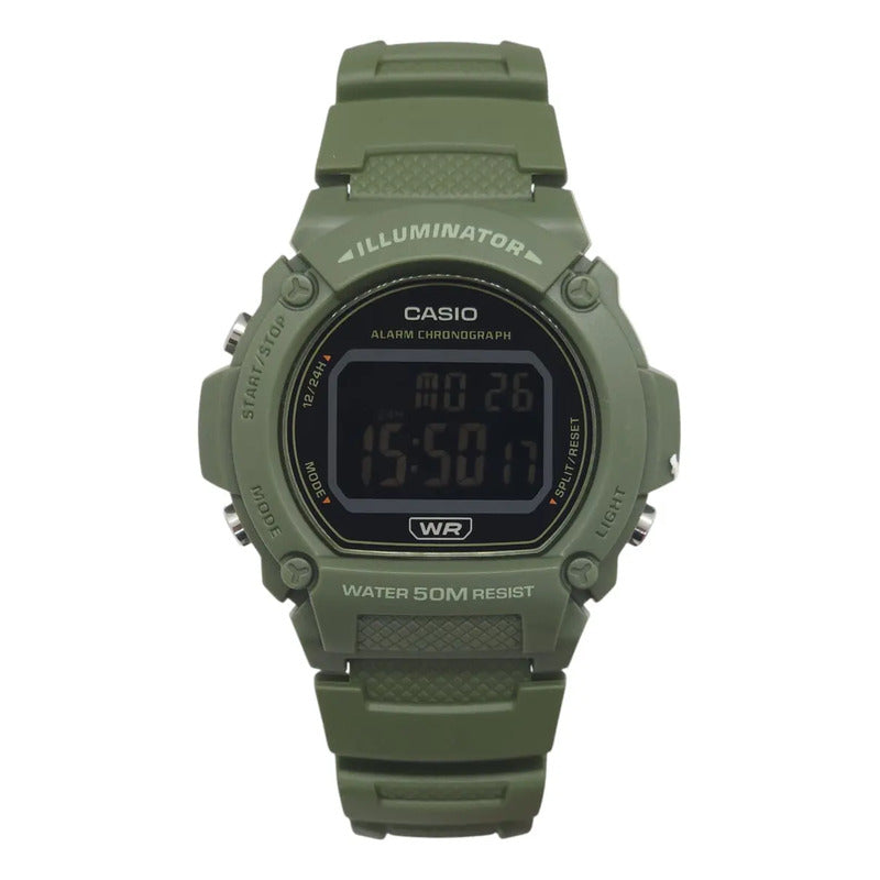 Reloj Pulsera Digital Casio W-219hc-3bvdf Con Correa De Resina Color Verde - Bisel Negro
