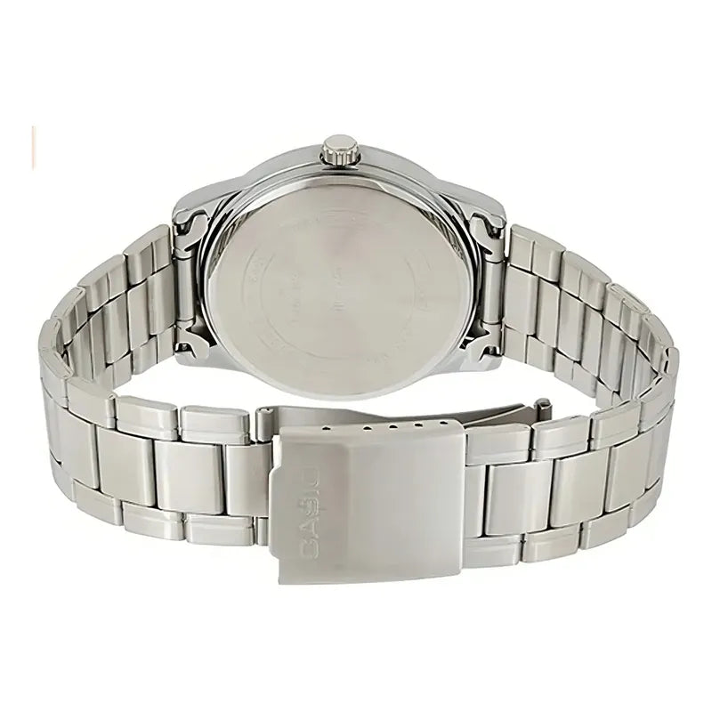 Reloj Pulsera Casio Mtp-v001d-1budf Con Correa De Acero Inoxidable Color Plateado - Fondo Negro