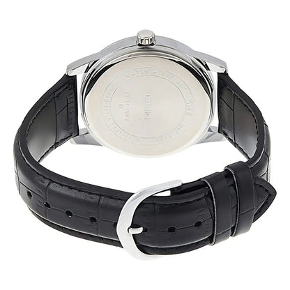Reloj Pulsera Casio Mtp-v001l-7bu Con Correa De Cuero Color Negro - Fondo Plateado