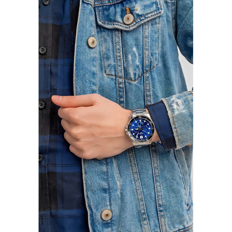 Reloj Casio Mtp-vd300d De Hombre, Con Cronógrafo Y Fondo Azul Plateado