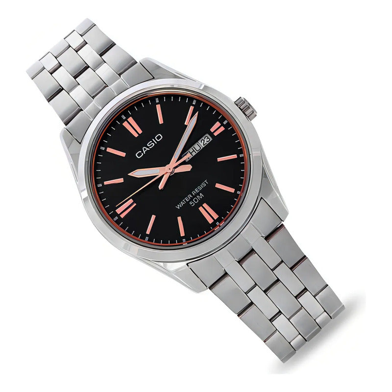 Reloj Casio Mtp-1335d De Acero Inoxidable Para Hombre Con Fondo Negro Y Rosé Plateado Negro Con Rosé