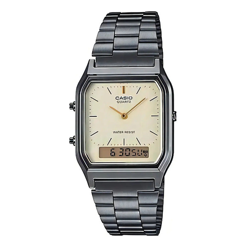 Reloj Casio Aq-230 Analógico-digital Plateado Con Alarma Blanco