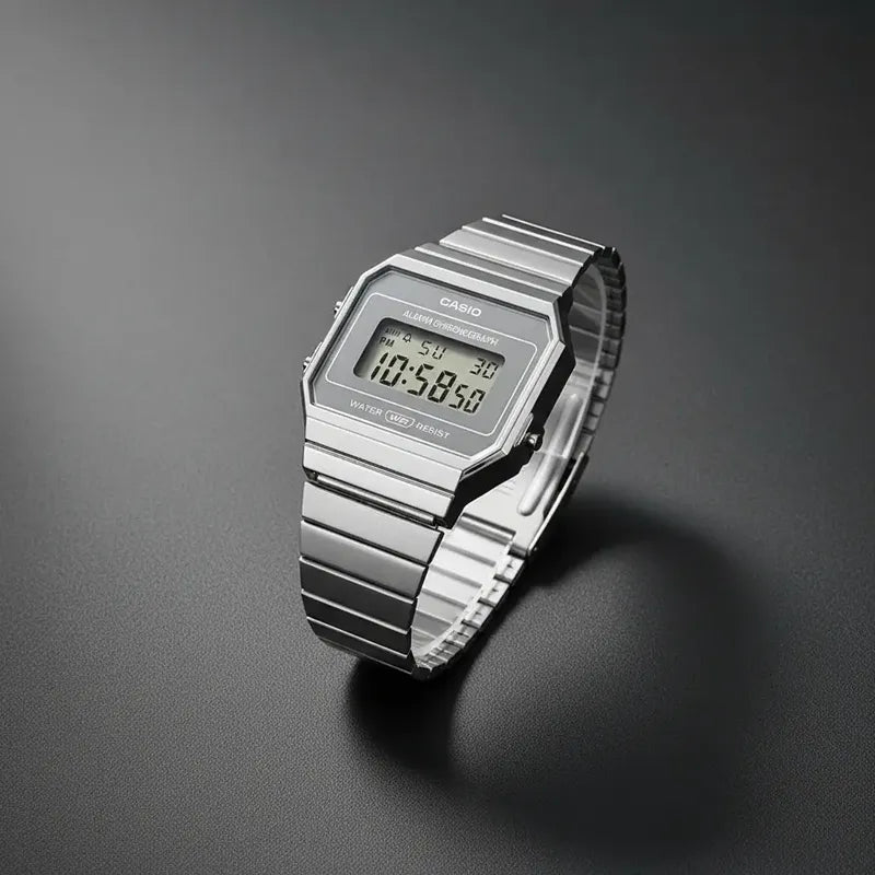 Reloj Casio Vintage Digital Para Hombre De Acero Inoxidable Plateado