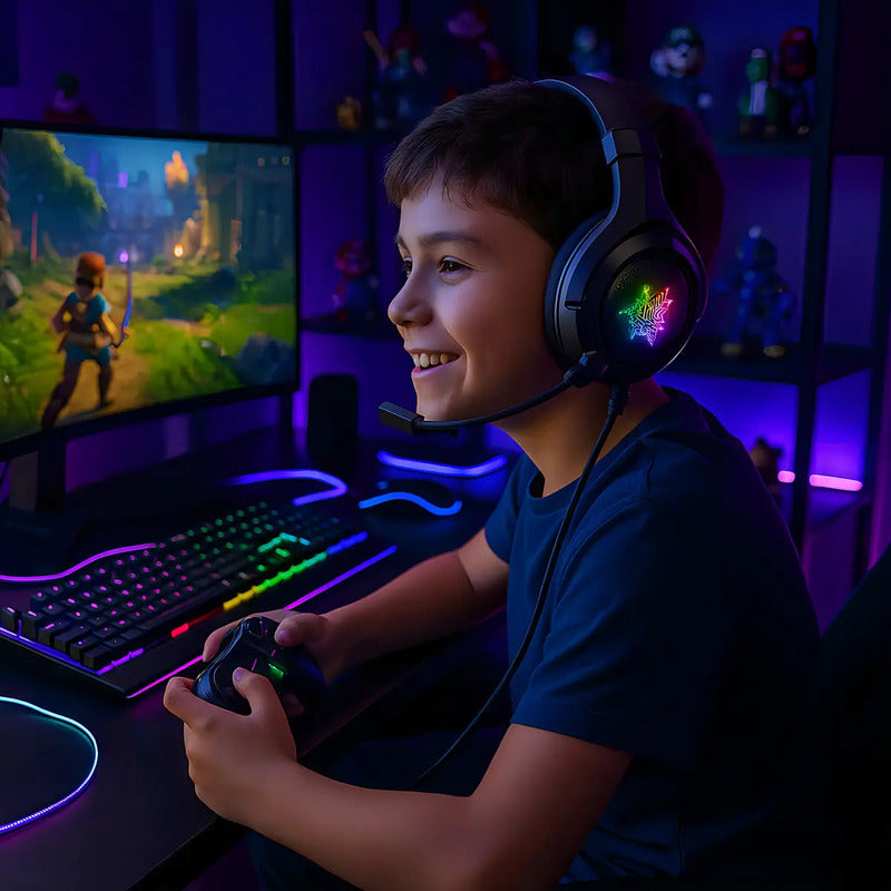 Headset Onikuma K19 Gamer Con Micrófono Y Luz Led Rgb Para Pc Y Consolas Negro