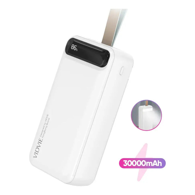 Cargador Portátil Powerbank 30000mah Linterna Led 22.5w Blanco