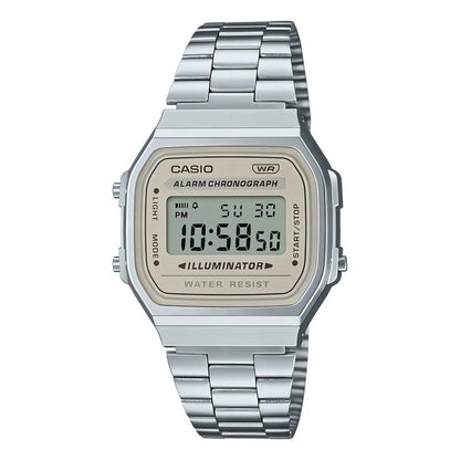 Reloj Casio Vintage A-168 Digital Con Malla Y Bisel Plateados Plateado 8a