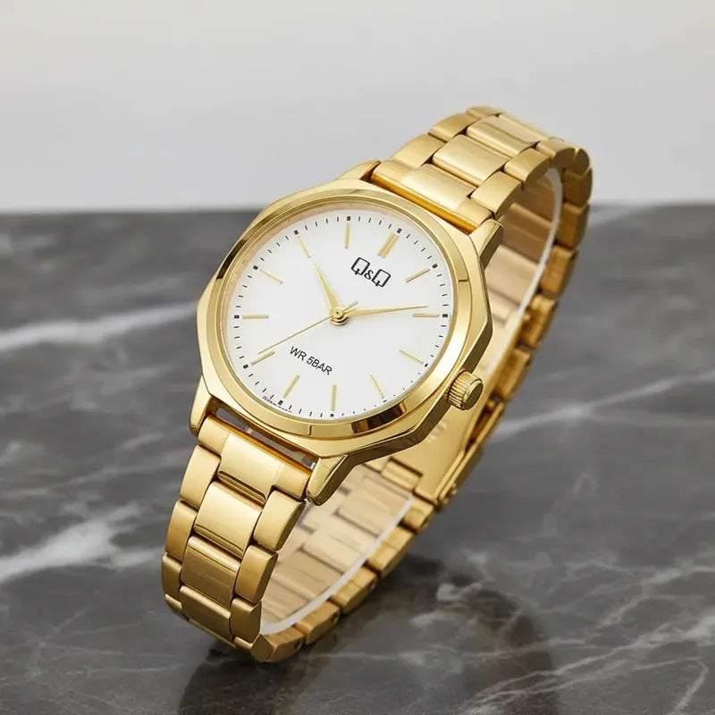 Reloj Qyq Metalico De Dama Dorado Q35c-002py Dorado Blanco
