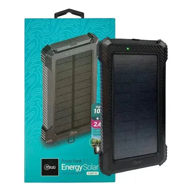 Cargador Portátil Solar Mlab De 10.000 Mah, Batería Externa Con Carga Rápida Y Linterna Negro