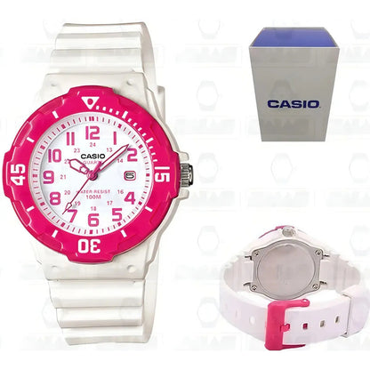 Reloj Casio Analógico Para Mujer Lrw-200h-4bv Blanco Con Detalles Fucsia