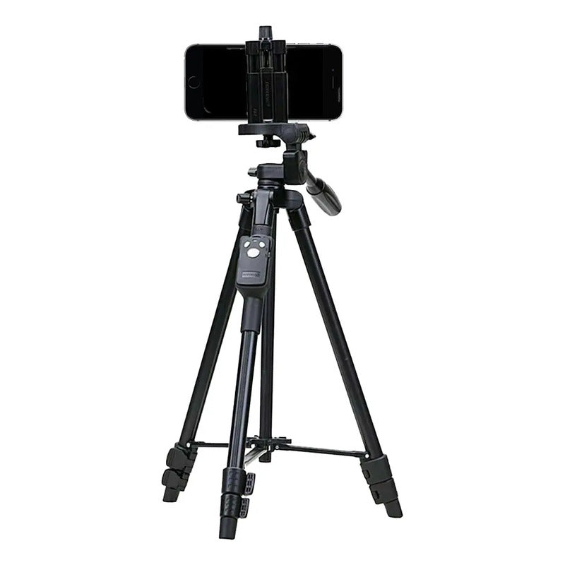 Trípode Profesional Con Bluetooth Para Celular Y Cámara, 128 Cm De Altura, Negro