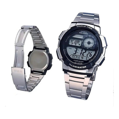 Reloj Pulsera Digital Casio Ae-1000wd-1avdf Con Correa De Acero Inoxidable Color Plateado - Fondo Negro