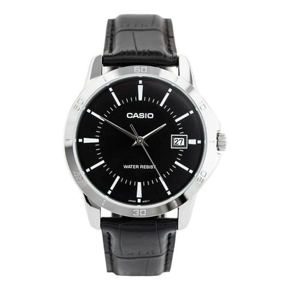 Reloj Pulsera Casio Mtp-v004l-1a Con Correa De Cuero Color Negro - Bisel Plata Plateado