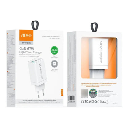 Cargador Vidvie Súper Rápido Usb + 2 Type-c Ple242 Blanco
