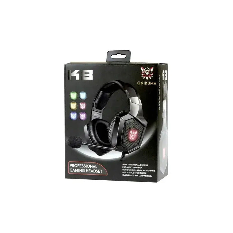Audifonos Gamer Profesional  K8 Led Para Pc Con Microfono Negro