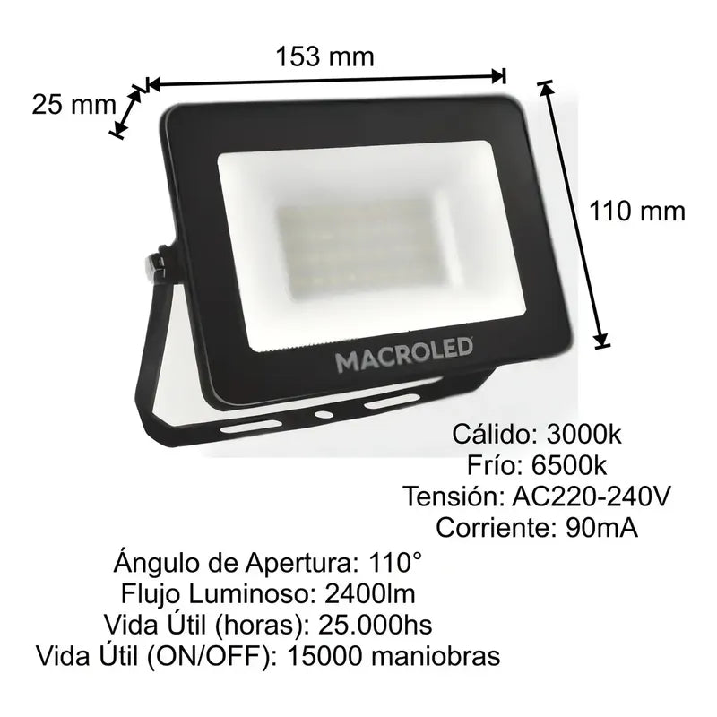 Reflector Proyector Led Exterior 30w Luz Dia Negro Blanco Frío