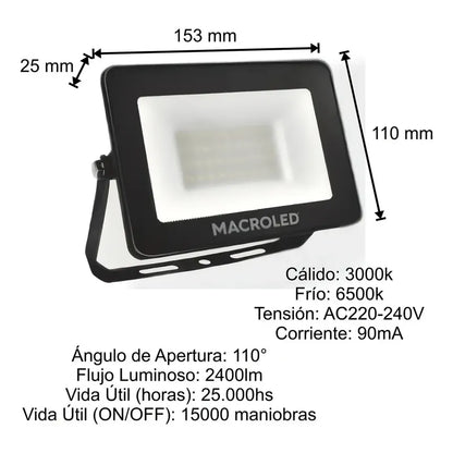 Reflector Proyector Led Exterior 30w Luz Dia Negro Blanco Frío
